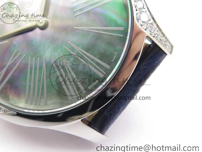 0701 UrbanChic Ladies’ De Ville Trésor Diamond SS 3AF 1:1 Best Edition Black MOP Dial On Black Leather Strap Swiss Quartz 7878